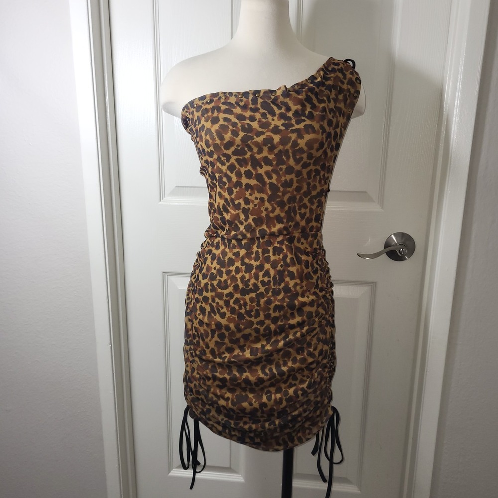 New! Fashion Nova Mesh Mini Dress Leopard Print Open Back Dress‎ Size M
